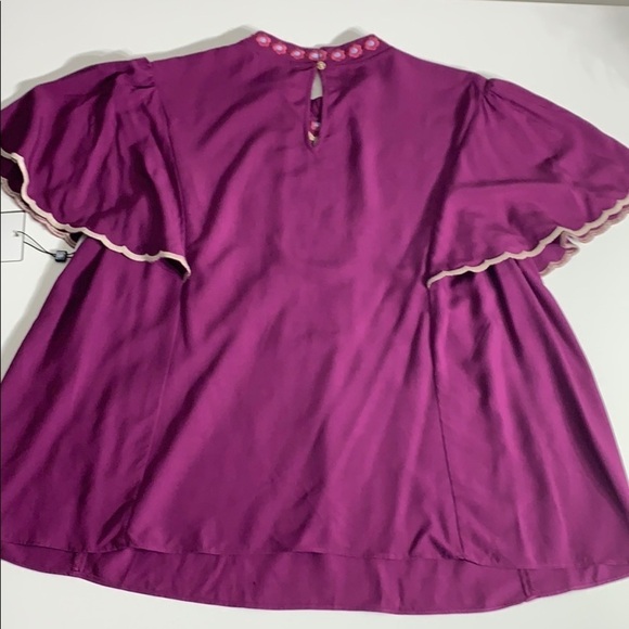 Laundry Mock Neck Embroidered Boho festival Top purple women’s medium new w tags - Picture 5 of 7